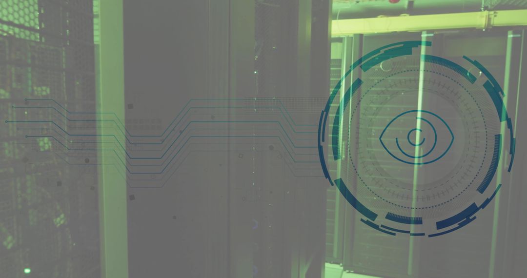 Cyber Security Concept with Digital Eye Icon and Servers