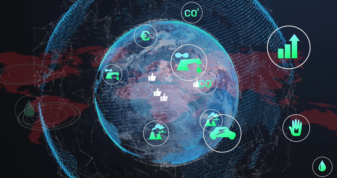 Digital Globe with Climate Change Icons and Sustainability Symbols