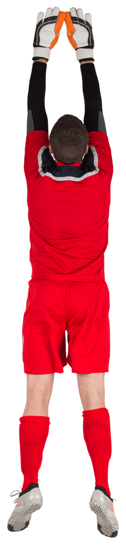 Goalkeeper in Red Uniform Jumping on Transparent Background