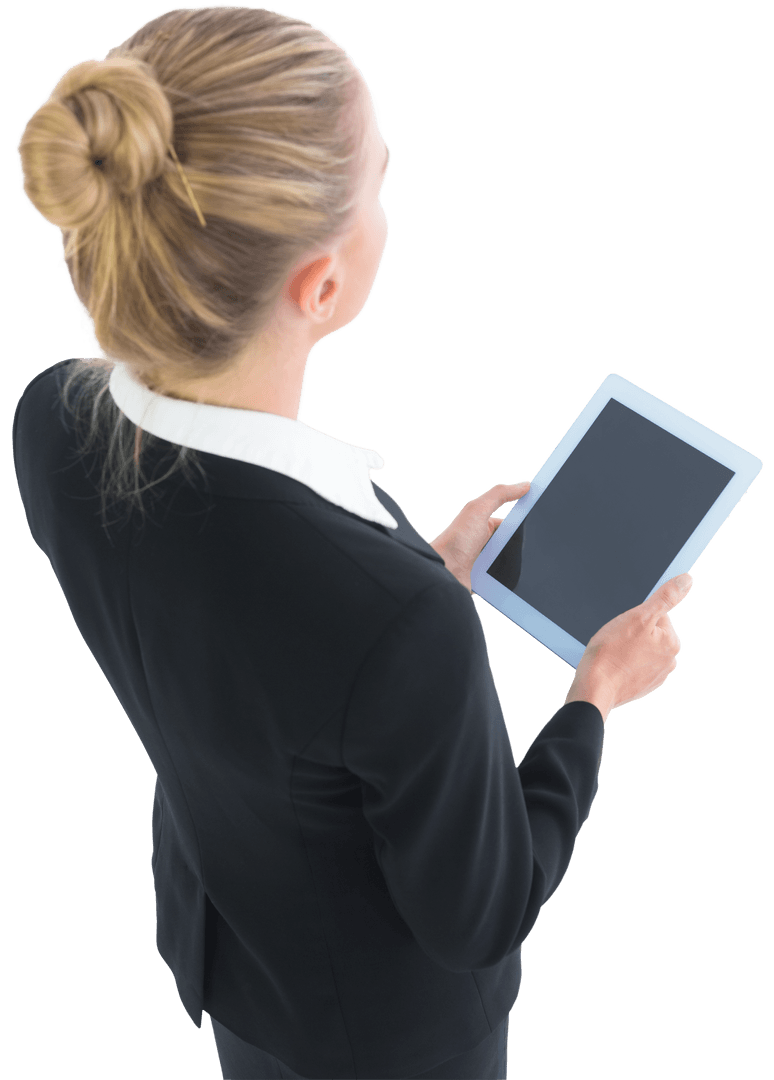 Businesswoman with Tablet Isolated on Transparent Background