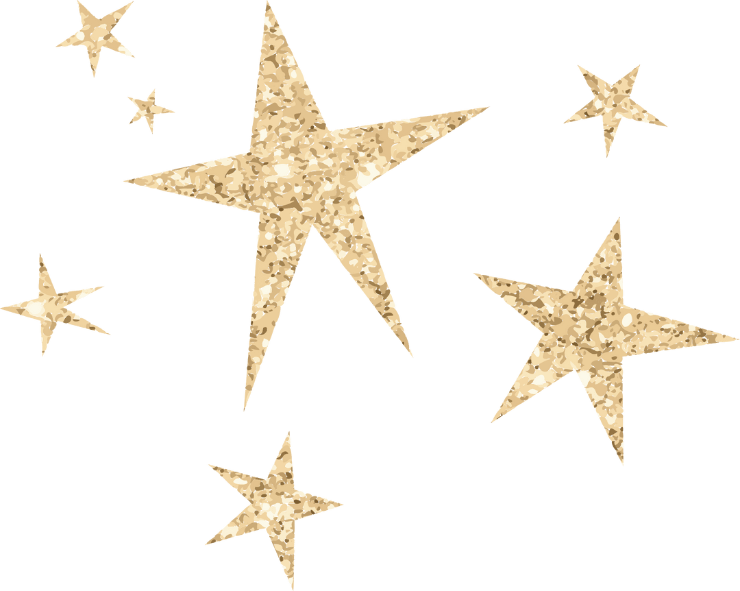 Golden Glitter Stars Scattering on Transparent Background