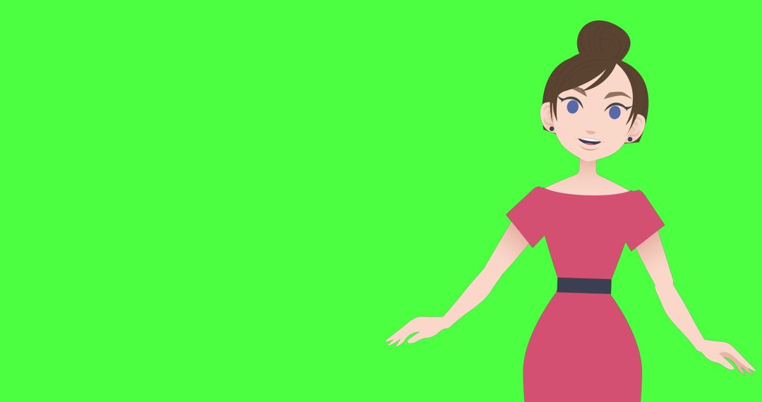 Animated Woman Gesturing with Copy Space on Green Background