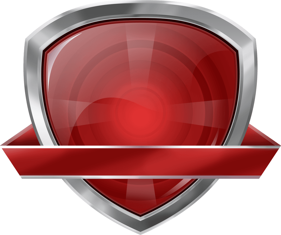 Shiny red transparent shield badge with metallic border