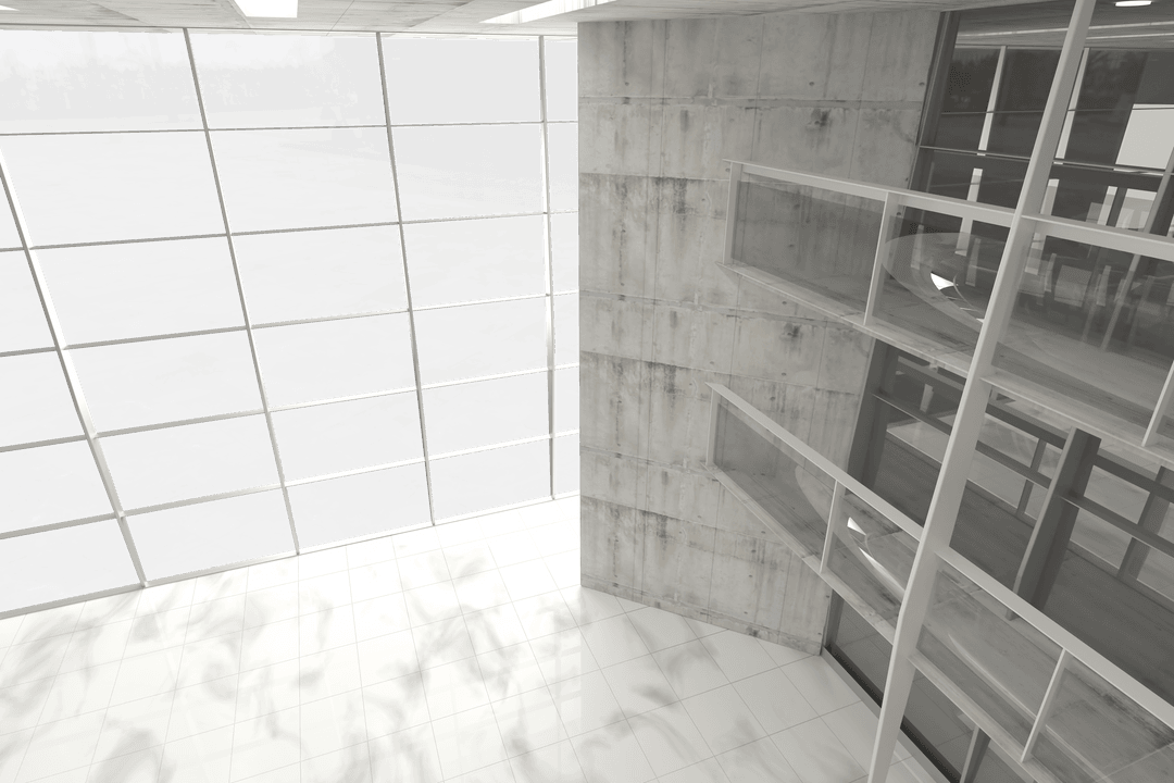 Modern Architecture Transparent Glass Facade with Sunlight Shadows