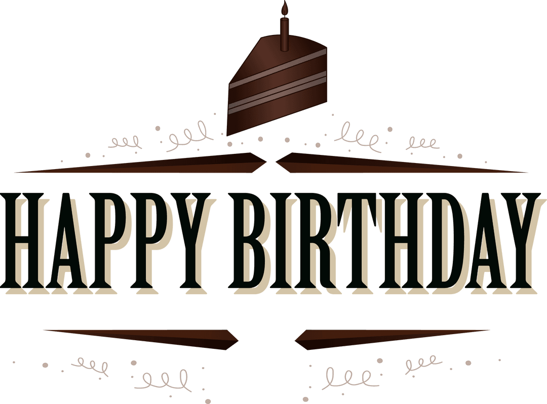 Vintage Happy Birthday Graphic with Transparent Background and Cake Slice