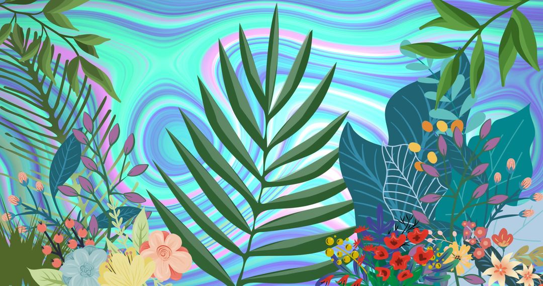 Vibrant Leaf and Swirl Pattern Digital Artwork