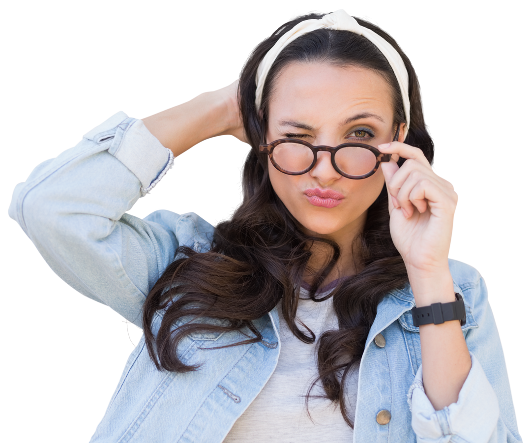 Winking Caucasian Woman Wearing Glasses Isolated on Transparent Background - Download Free Stock Images Pikwizard.com