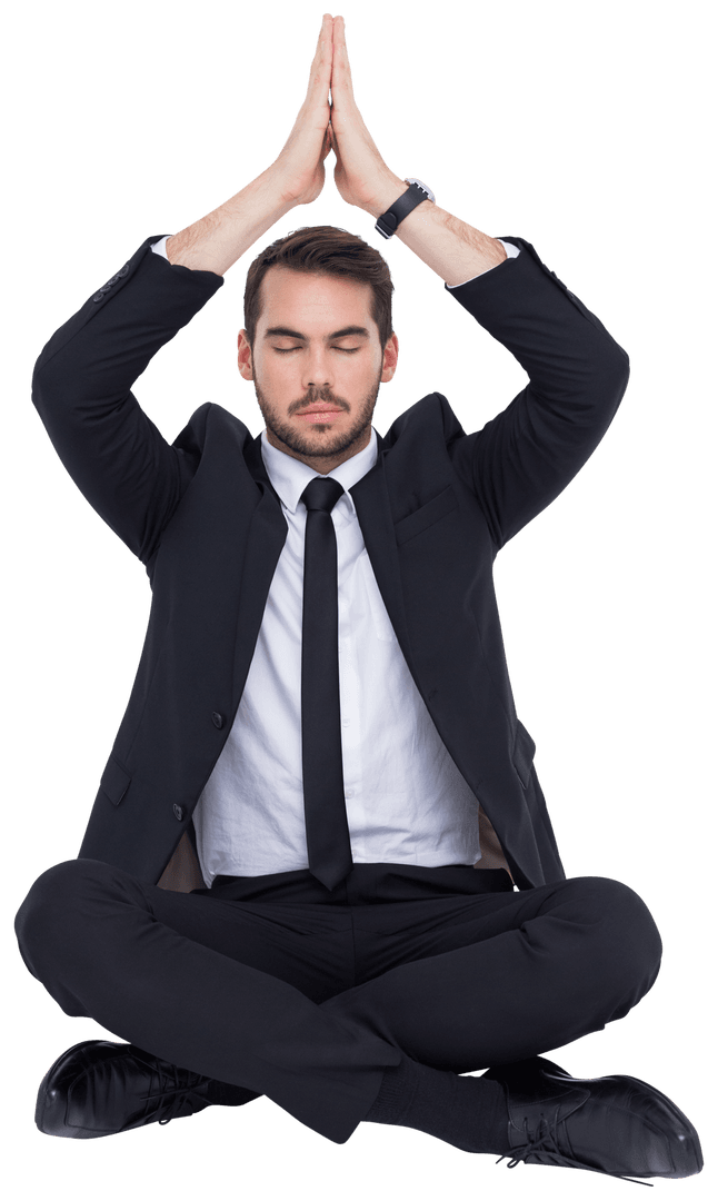 Businessman Meditating on Transparent Background with Closed Eyes