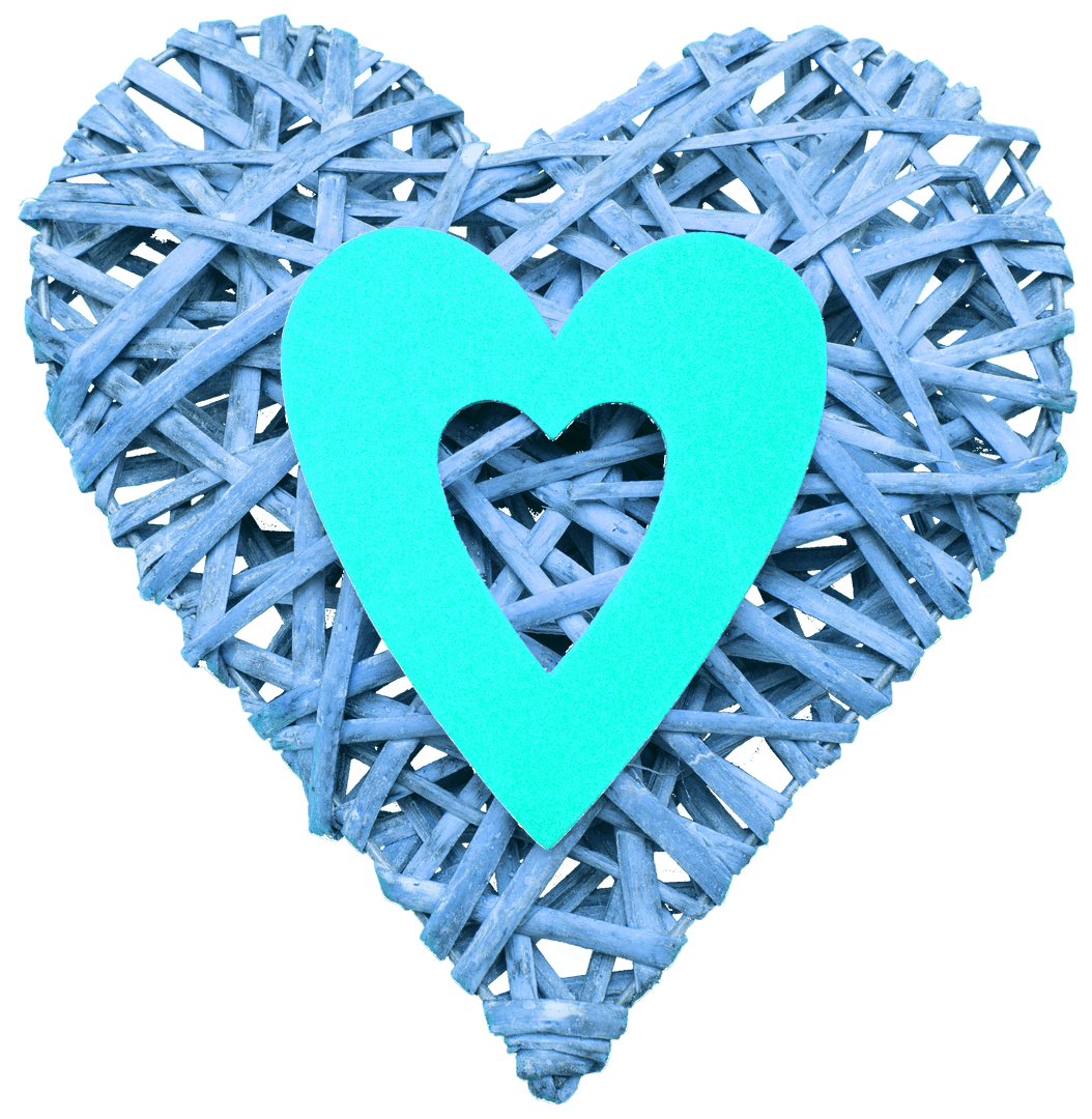 Blue Woven Heart with Inner Heart on Transparent Background