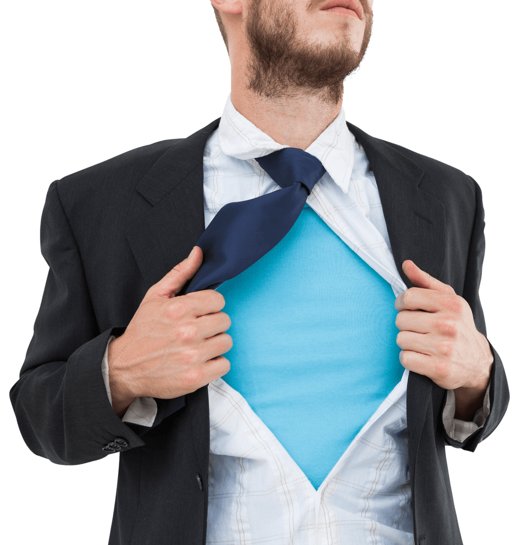 Transparent Businessman Unveiling Hidden Hero Apparel