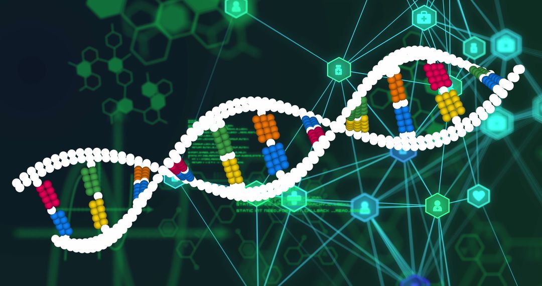 Colorful DNA Helix on Digital Data Background