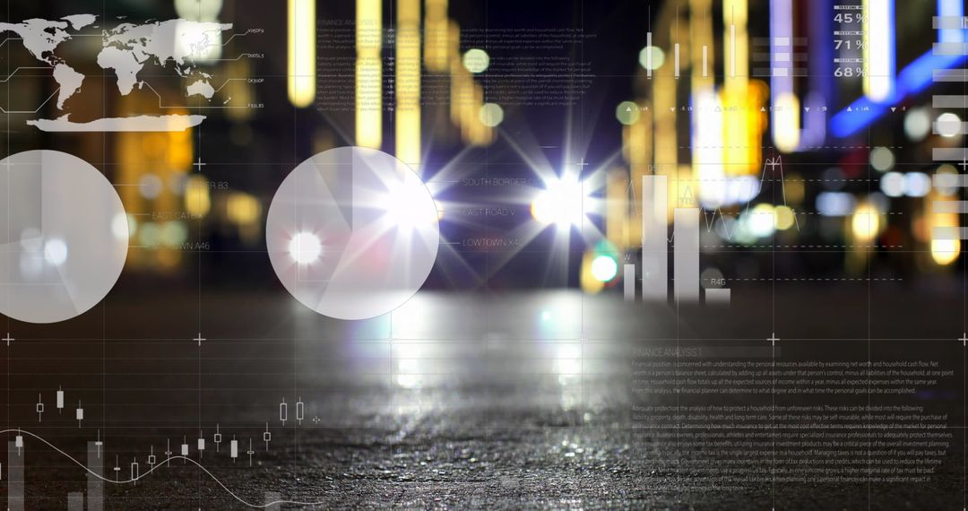 Digital Data Analytics Overlay City Lights Futuristic Technology