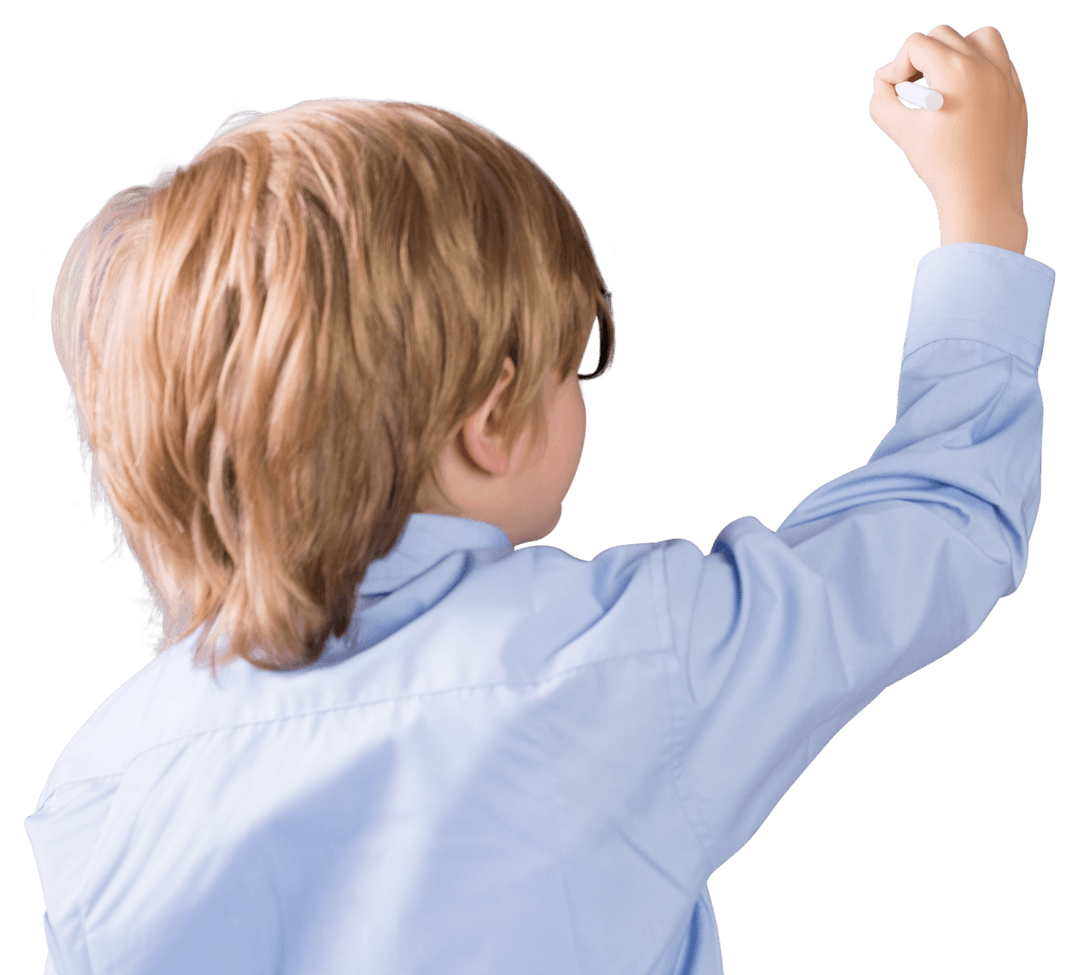 Caucasian Boy Writing on Transparent Background School Concept