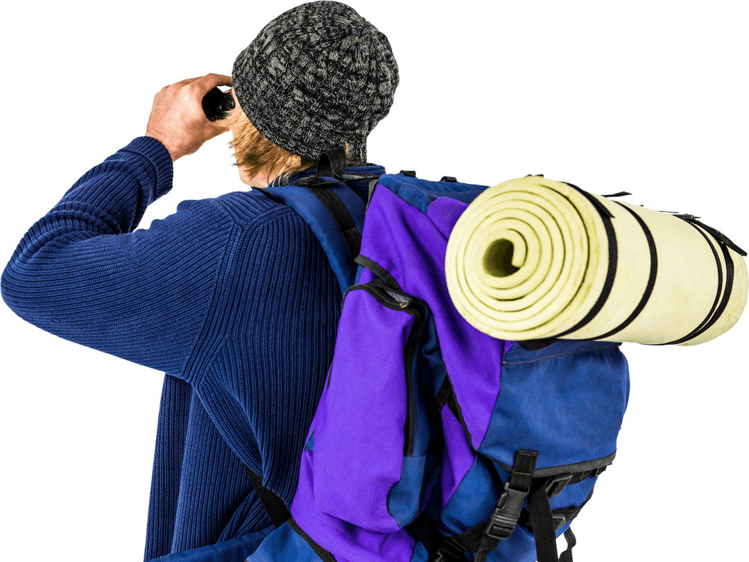 Transparent Backpacker Exploring with Binoculars Adventure Concept