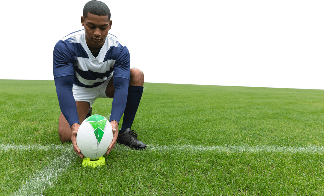 Transparent Rugby Player Preparing to Kick Ball on Sports Field