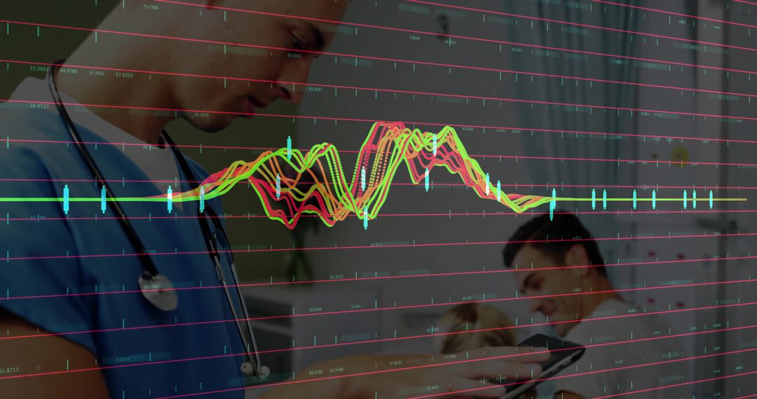 Medical Professional Monitoring Patient Records with Digital Tablet and Vital Sign Graph