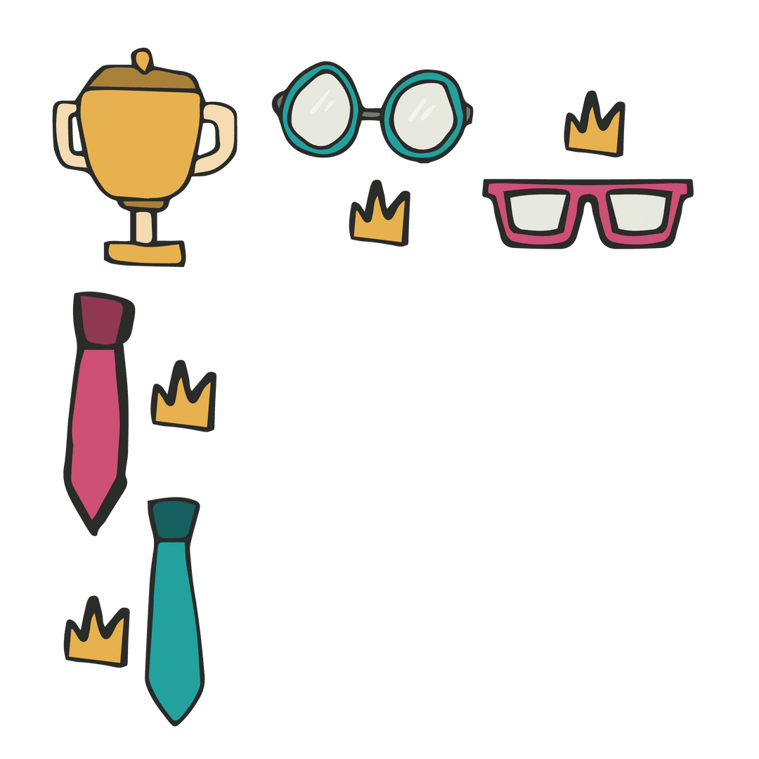 Celebrate Success with Trophy, Glasses, Ties on Transparent Background