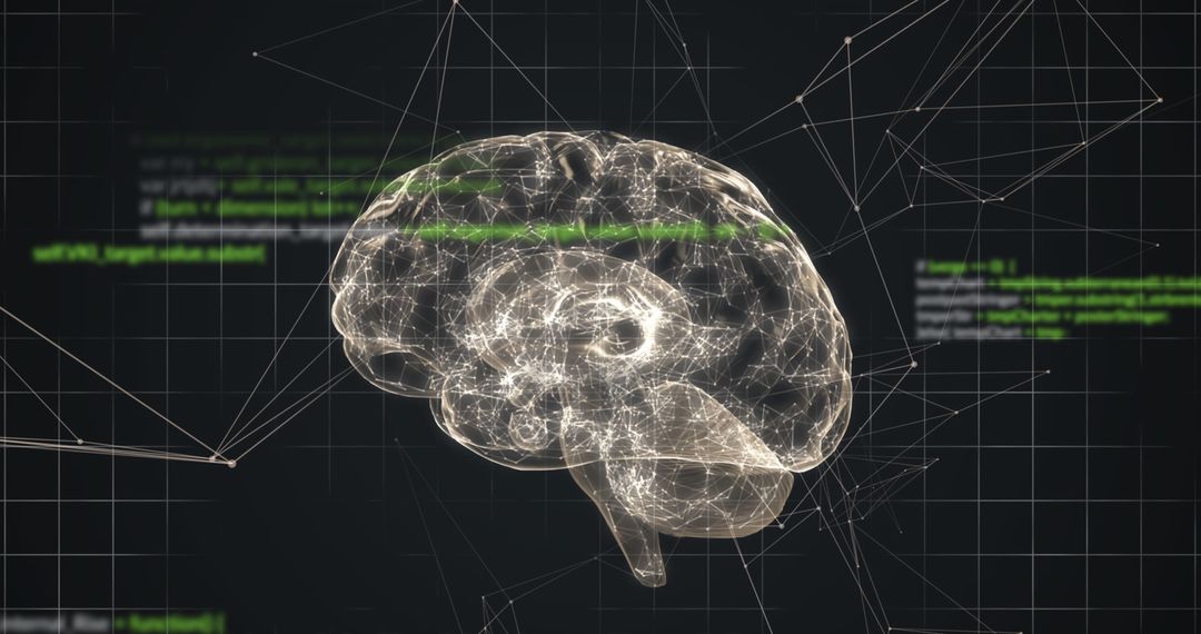 Futuristic Digital Brain with Data Networks on Dark Background