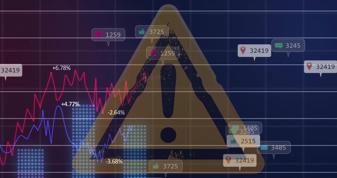 Financial Data Analysis Overlaid on Warning Sign