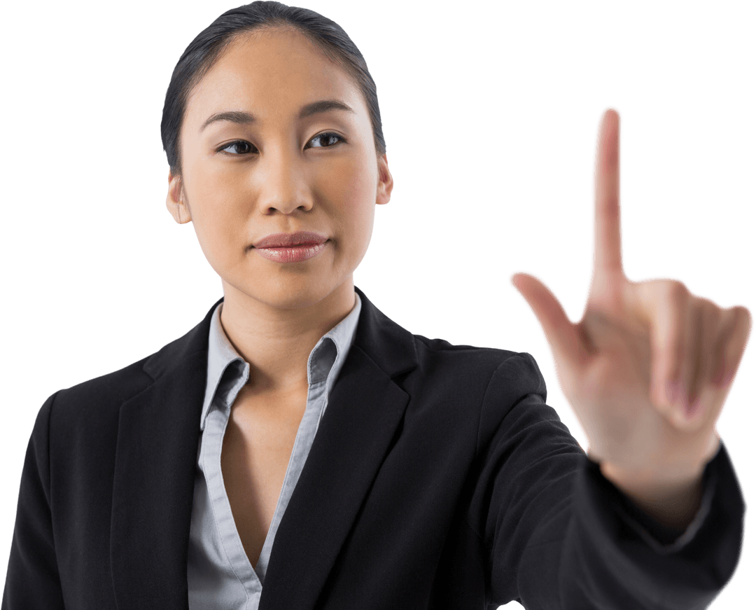 Confident Businesswoman Pressing Transparent Virtual Interface