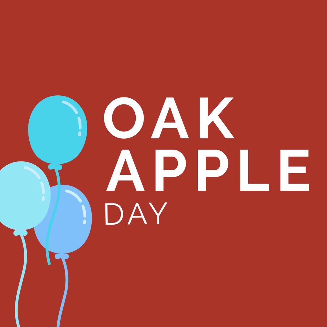 Oak Apple Day Celebration with Balloons on Red Background