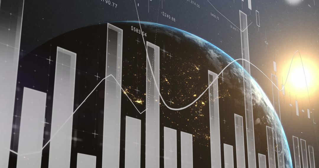 Digital Financial Charts Over Globe Representing Global Economy