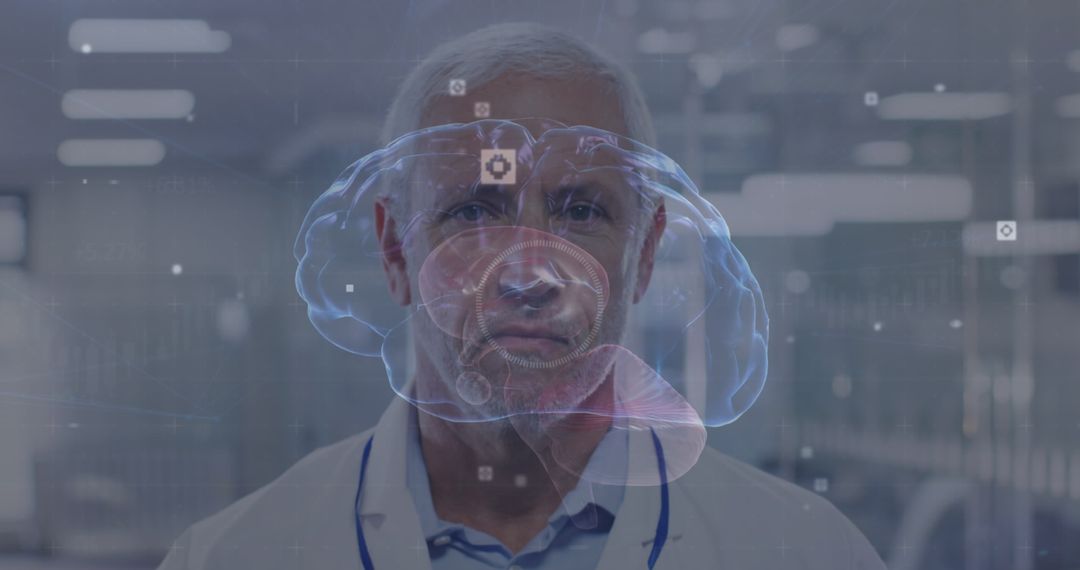 Scientist Analyzing Holographic Brain Scan with Futuristic Interface