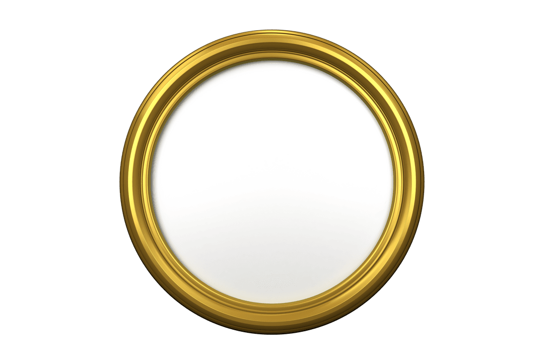 Elegant Golden Circular Frame with White Center on Transparent Background