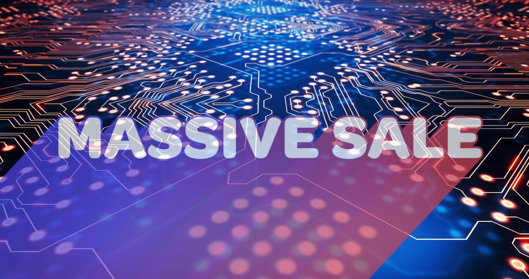 Digital Circuit Background with Massive Sale Text Overlay