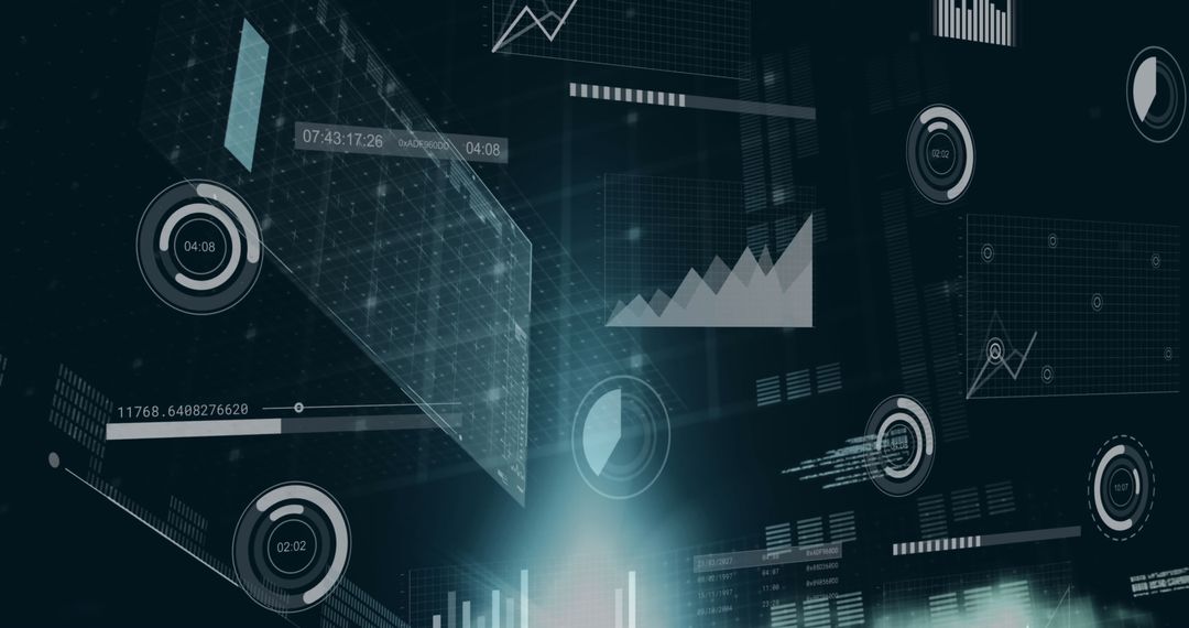 Futuristic Interface with Holographic Graphs and Data Visualizations