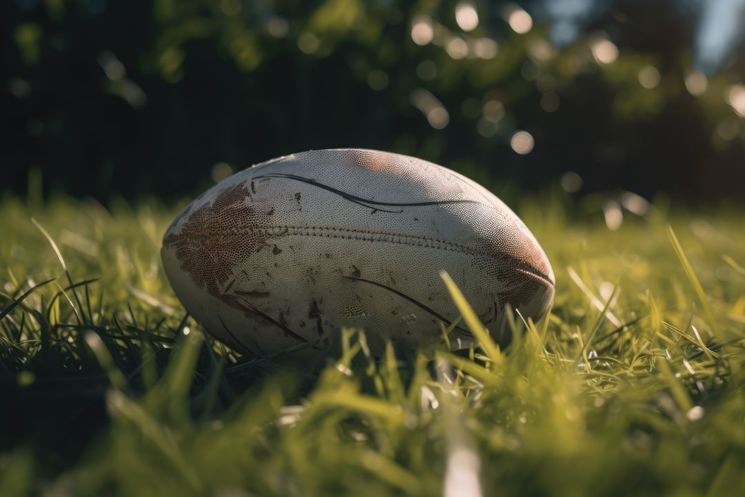Vintage Rugby Ball on Grass Field at Sunset - Free Images, Stock Photos and Pictures on Pikwizard.com