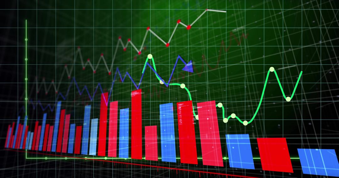 Futuristic Data Visualization with Neon Grid and Line Charts