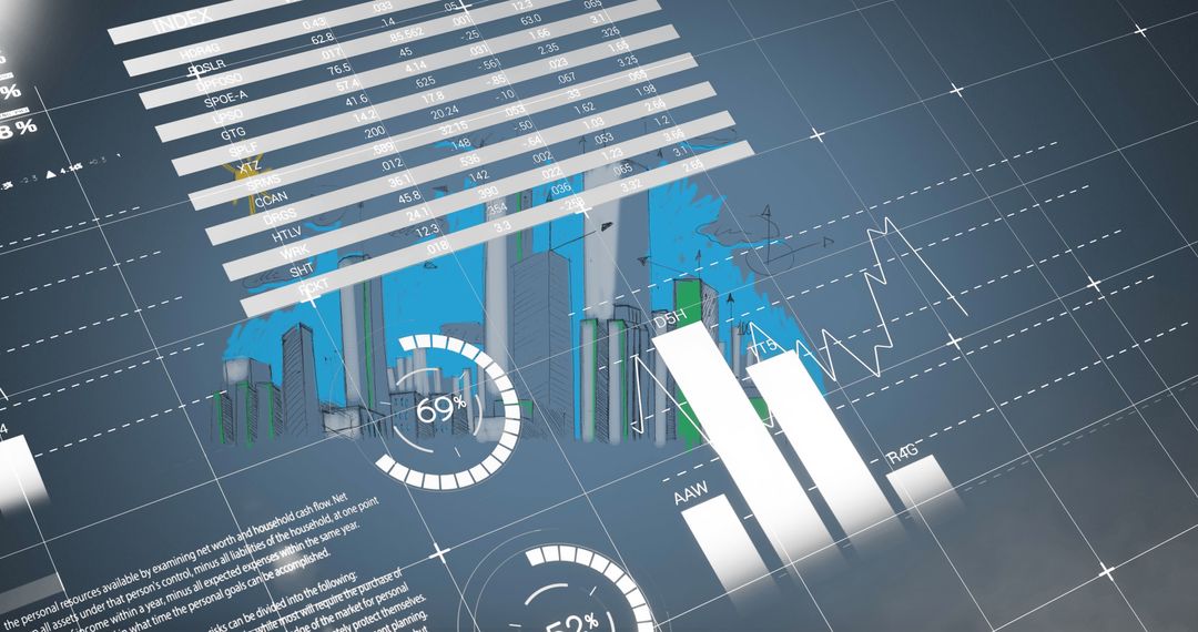 Digital Data Visualization Overlapping Modern Cityscape