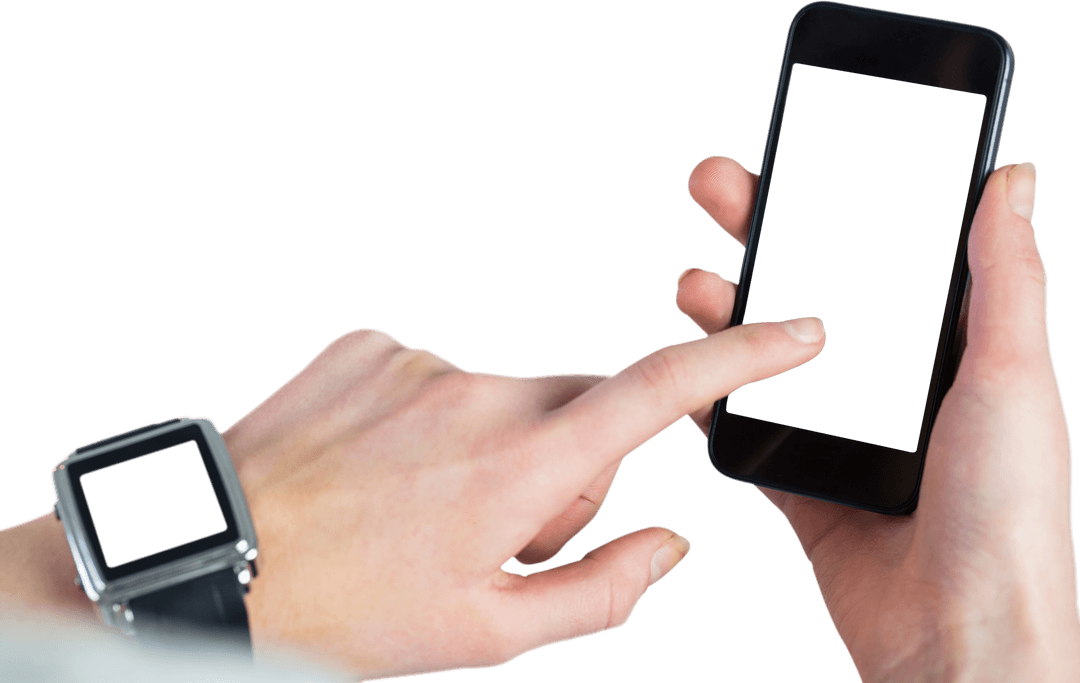 Hands Using Smartphone and Smartwatch with Transparent Background - Download Free Stock Images Pikwizard.com