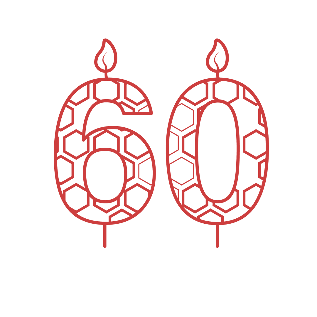 Red 60 Patterned Birthday Candles on Transparent Background