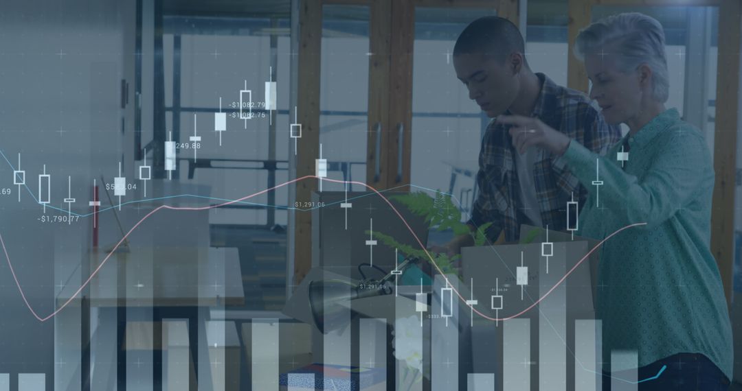 Business Colleagues Analyzing Stock Market Data with Transparent Chart Overlay - Free Images, Stock Photos and Pictures on Pikwizard.com