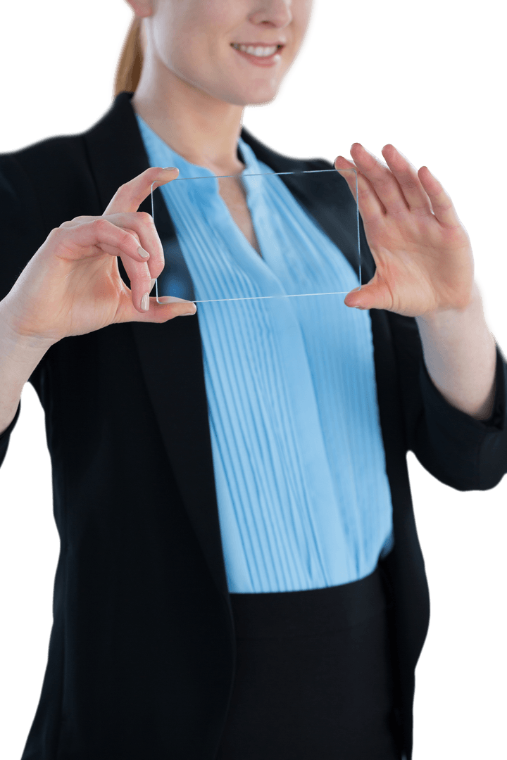 Businesswoman Using Transparent Glass Interface Technology