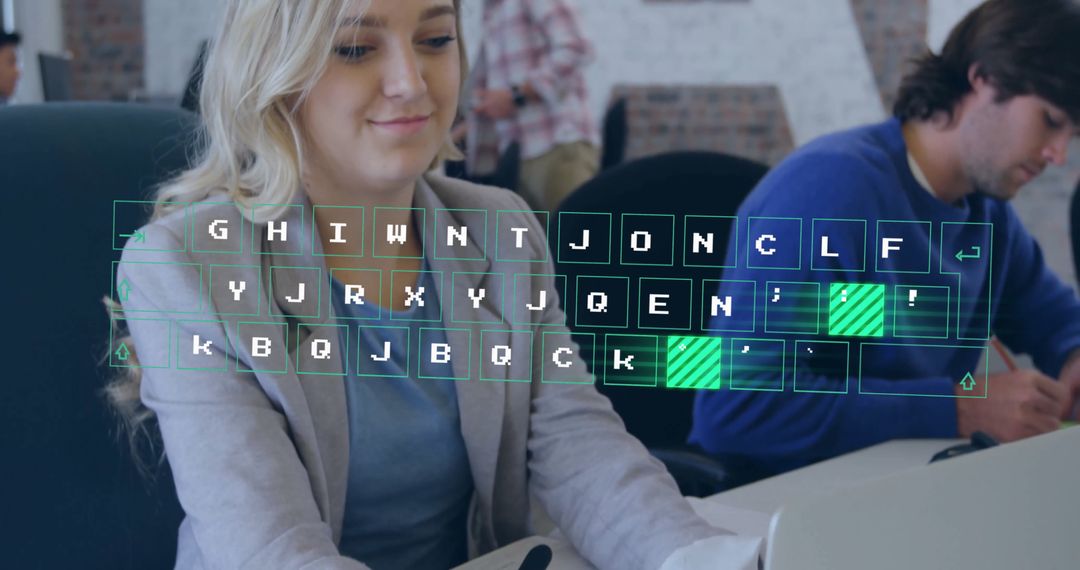 Business People Engaging with Digital Data Interface in Modern Office