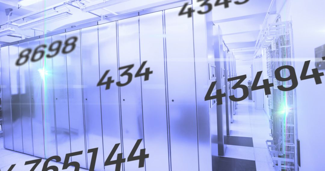 Florescent Numbers Overlaying Modern Data Center Server Room