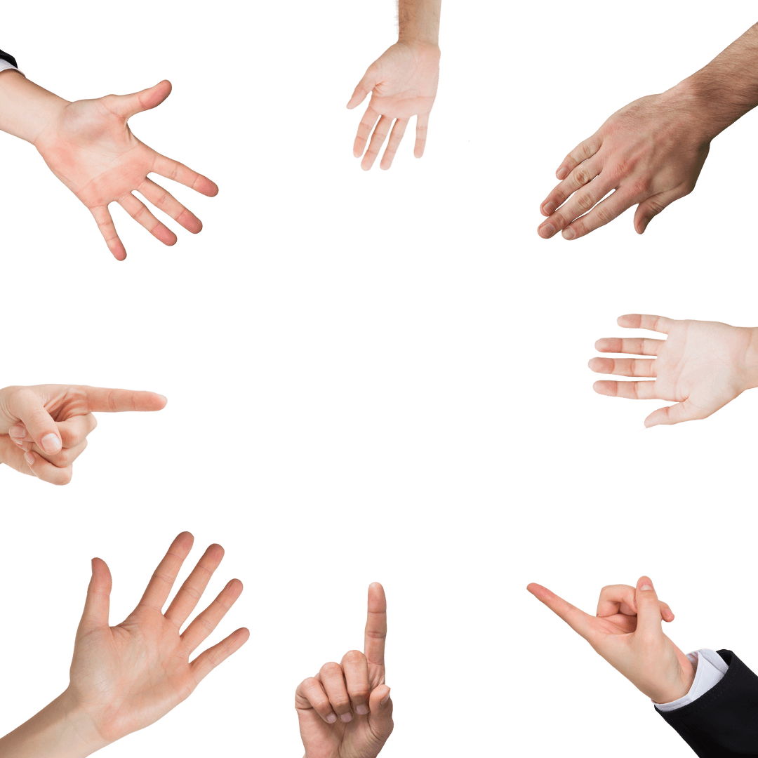 Diverse Business Hands on Transparent Background for Teamwork Concept
