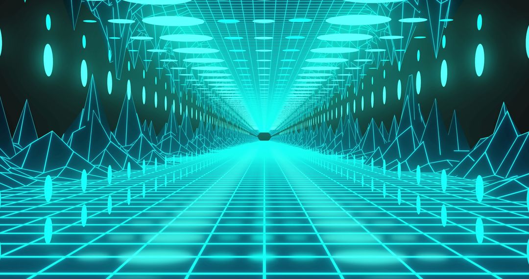 Futuristic Green Neon Digital Tunnel with Cyber Patterns