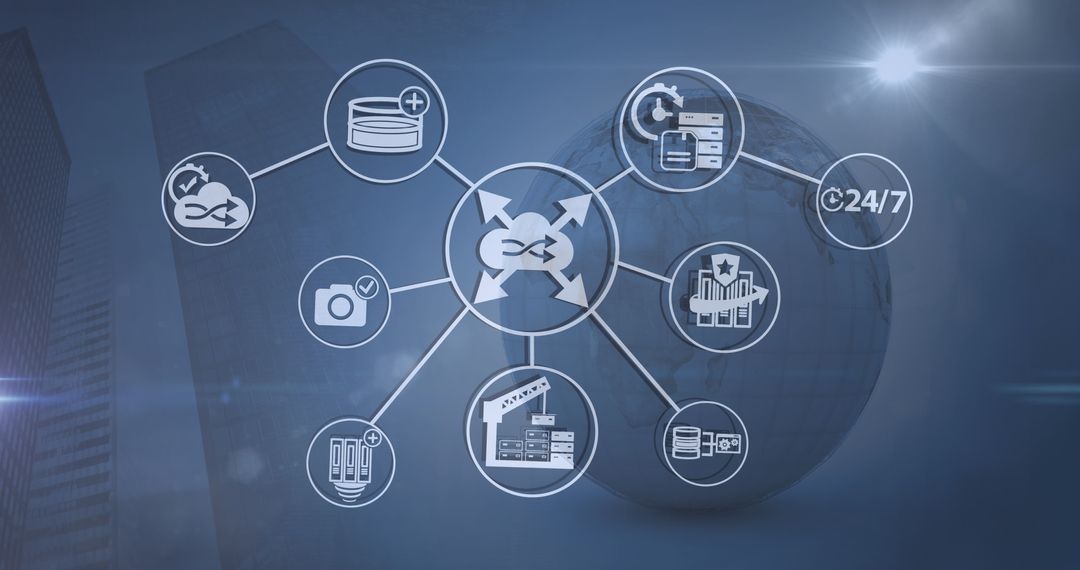 Global Network and Data Processing Concept with Icon Overlay