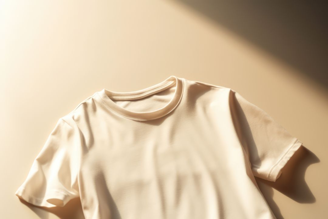 Beige T-shirt Lying on Light Beige Background in Bright Sunlight - Free Images, Stock Photos and Pictures on Pikwizard.com