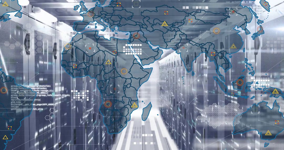 Global Data Network on Digital World Map Overlay