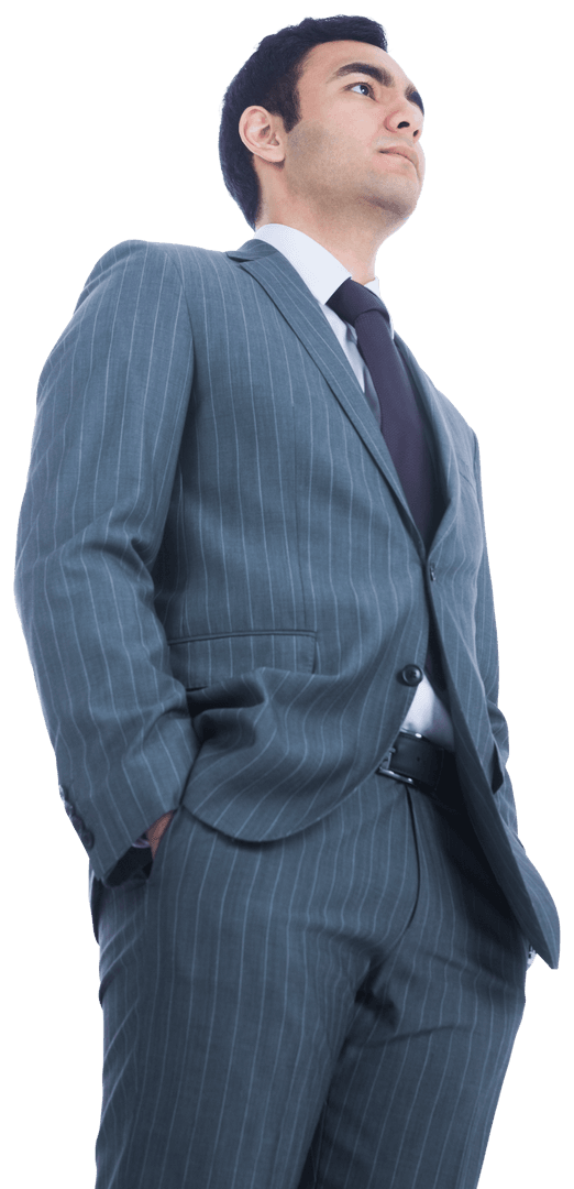 Confident Biracial Businessman in Gray Suit Standing Transparent Background