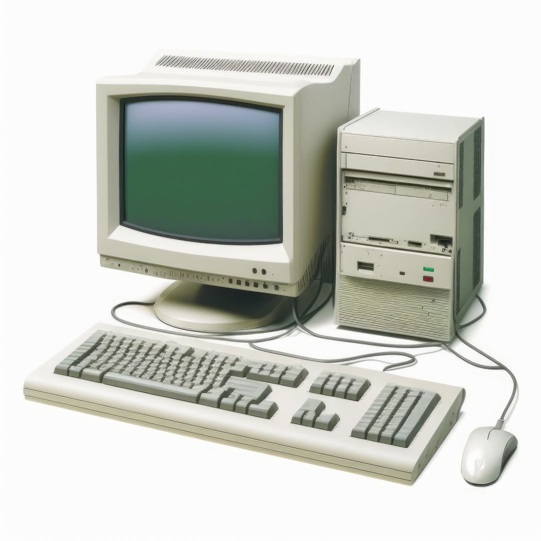 Vintage Desktop Computer with CRT Monitor and Floppy Drive - Free Images, Stock Photos and Pictures on Pikwizard.com