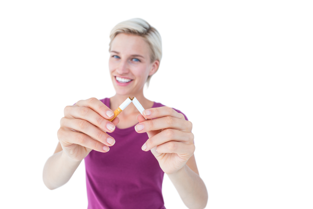 Happy Caucasian Woman Breaking Cigarette Health Protection PNG - Download Free Stock Images Pikwizard.com