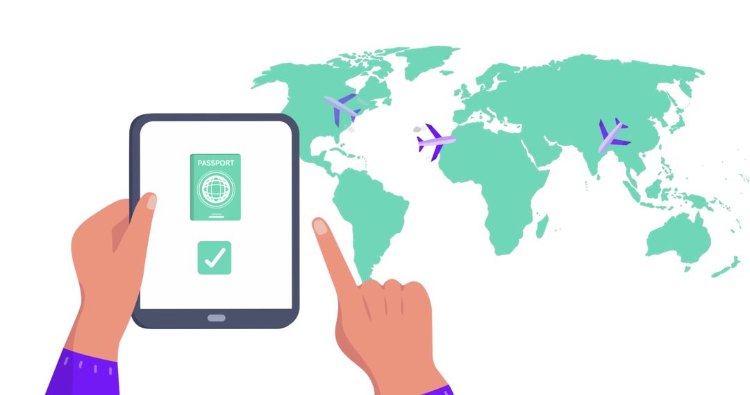 Travel Guide Exploration Through Tablet and World Map