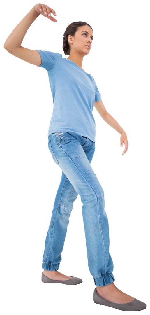 Focused Woman Balancing Mid-Walk Transparent Background