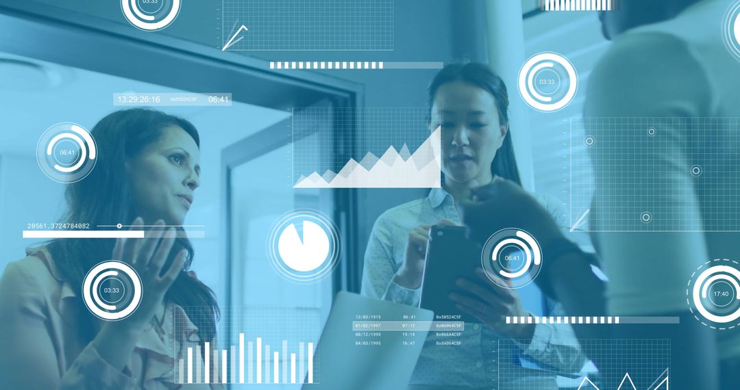 Financial Team Analyzing Data Overlays in Modern Office